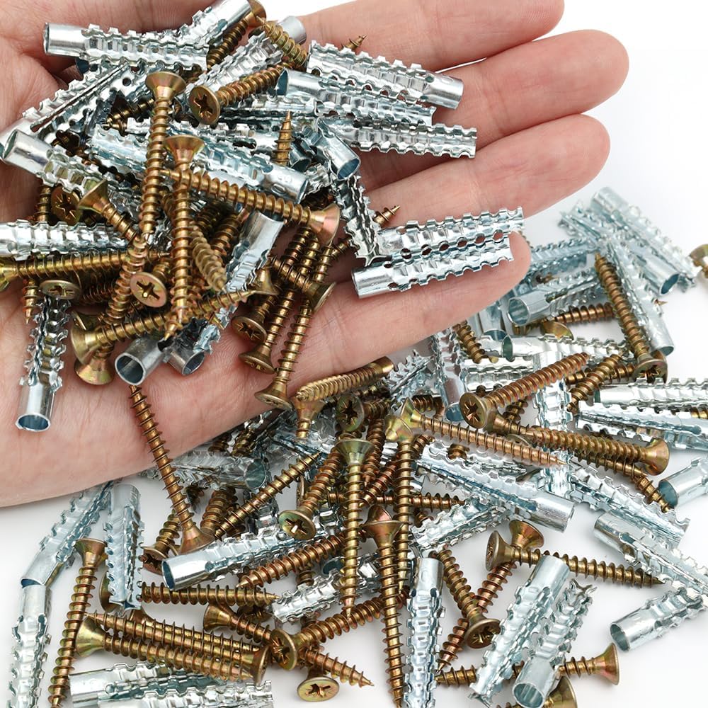 Wall Anchor Expansion Screws 25Pcs, Self-Tapping Drywall Anchors with Jagged Teeth, Hollow Wall Screw Plugs for TV Mounts Shelves Cabinets, Heavy Duty Metal Fixings