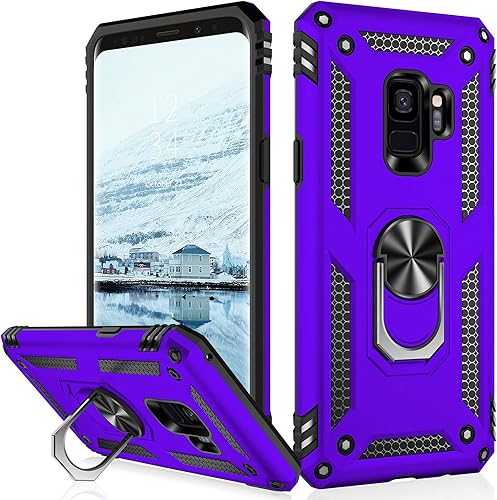 IKAZZ Funda para Galaxy S9, Samsung S9, de grado militar, a prueba de golpes, resistente, prueba de caídas de 16 pies con soporte magnético para