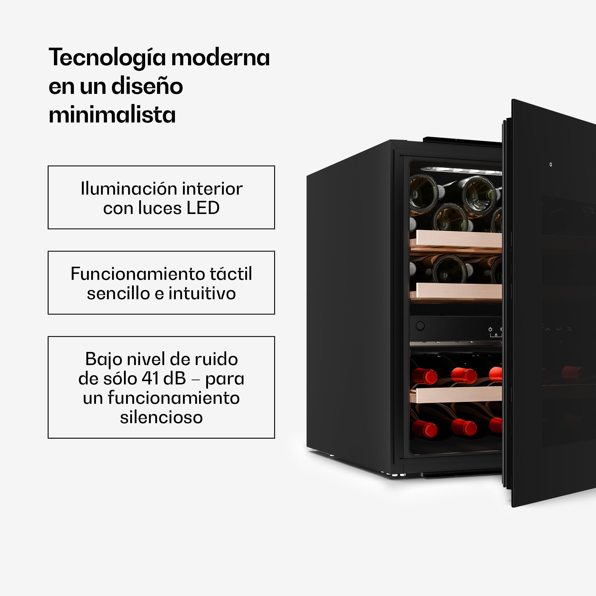 Klarstein Velaire Vinoteca 2 Zonas - 36 Botellas, Empotrable, 5-22°C, Control Táctil, LED, Estantes de Madera, Puerta UV, 41 dB, Nevera Vinos, Cava Vino