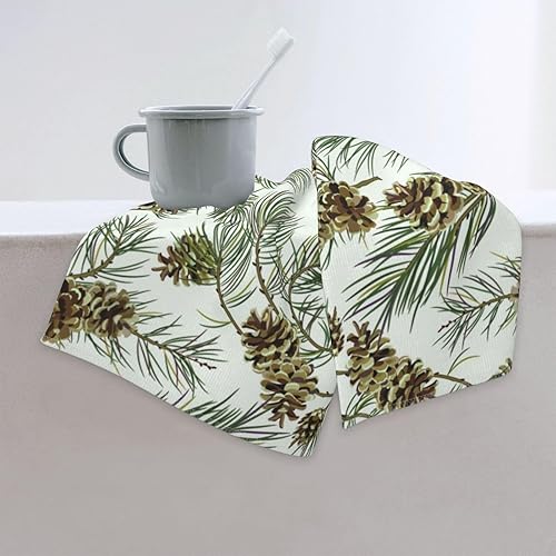 Miniatura 7 de Juego de 2 toallas de mano de piñas verdes salvia para baño, conos de pino marrón rústico, toallas de cocina de microfibra con hojas verdes, toallas