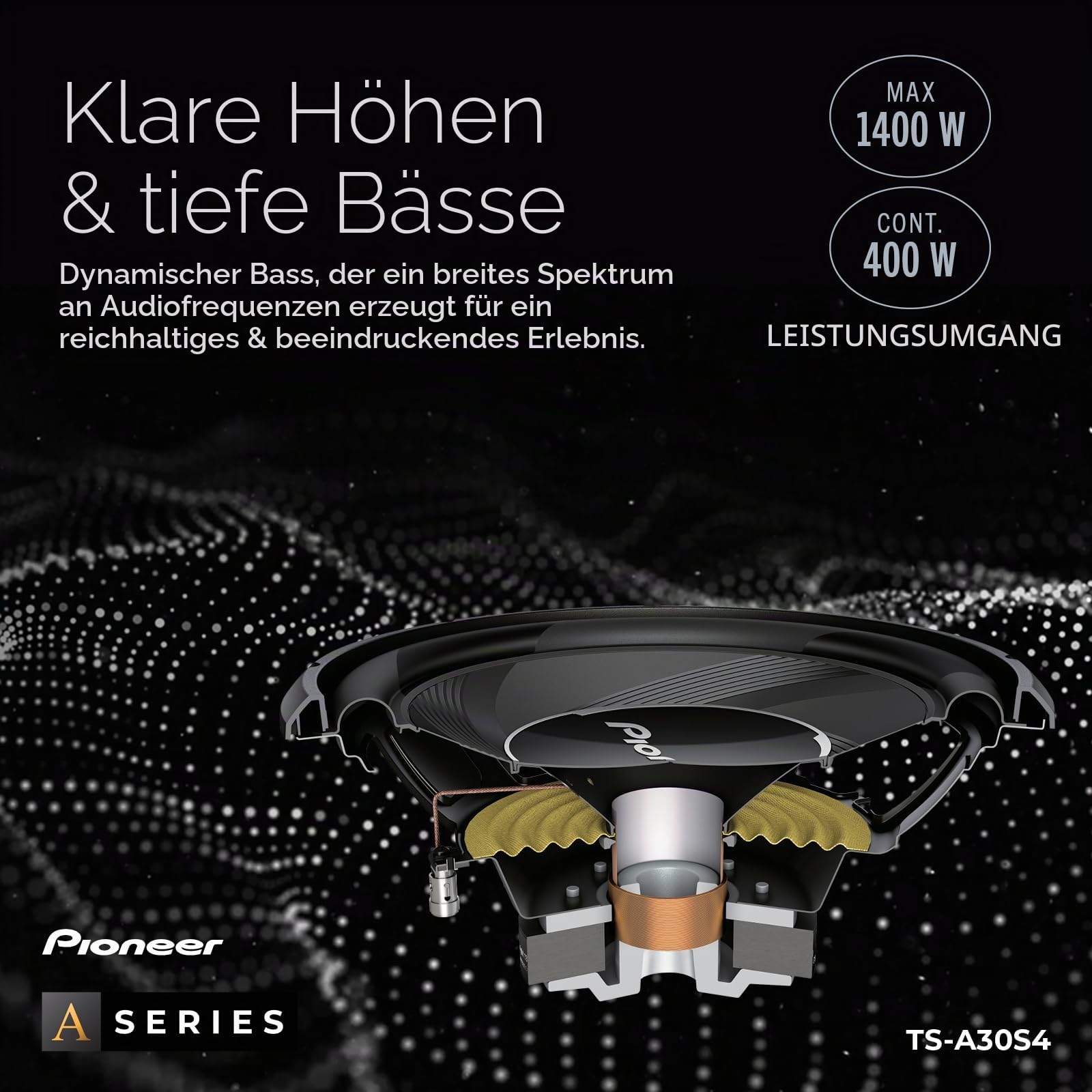 PIONEER TS-A30S4 Subwoofer (1.400 W), 30 cm/12", IMPP Membran für kraftvollen Klang, kontinuierliche Ausgangsleistung 400 W, schwarz