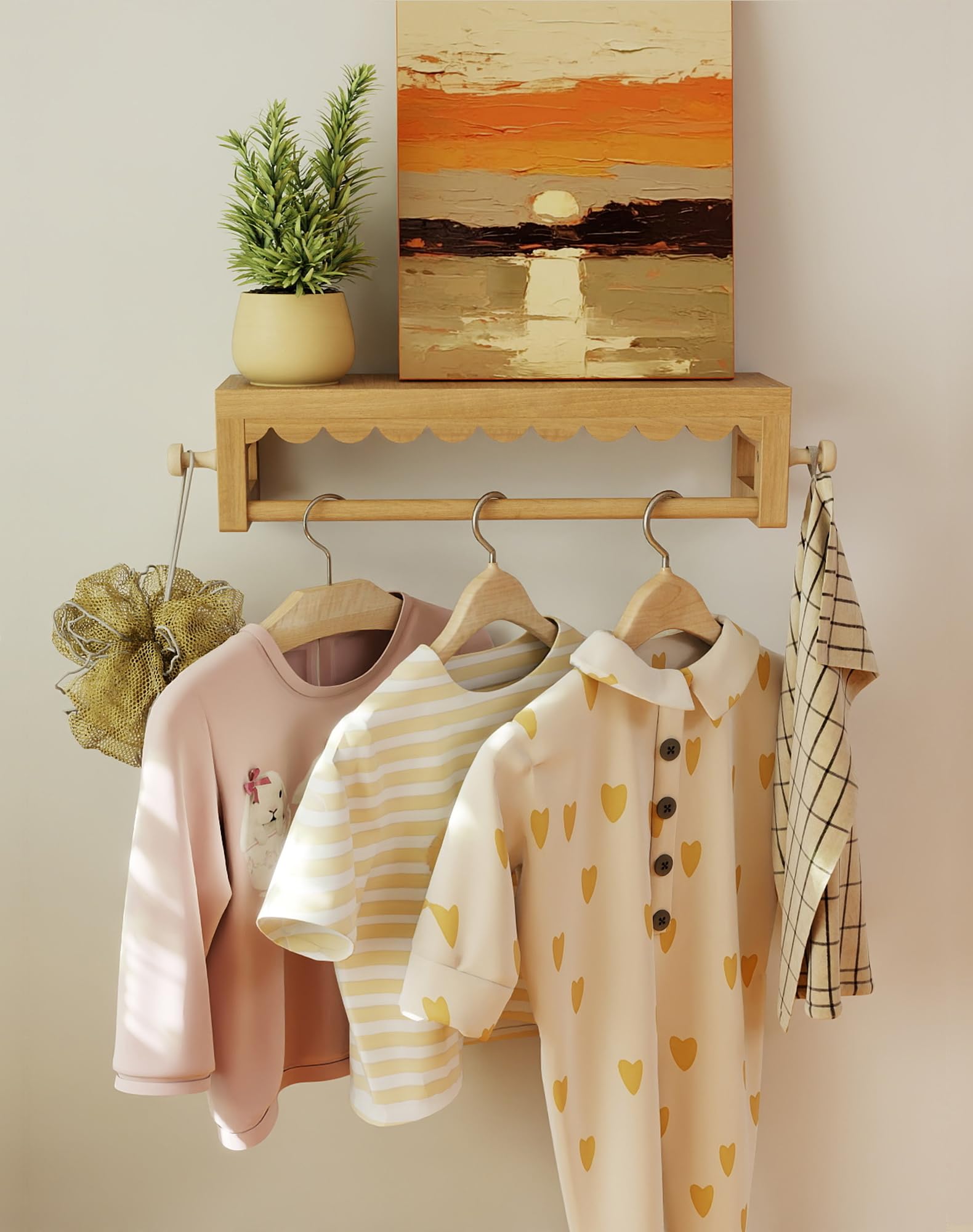 Estantes de pared para cuarto de bebé, estantes flotantes para habitación de niños, juego de 3 estantes con ganchos de madera, perfectos para lectores pequeños, niños y niñas, juguetes decorativos de 8