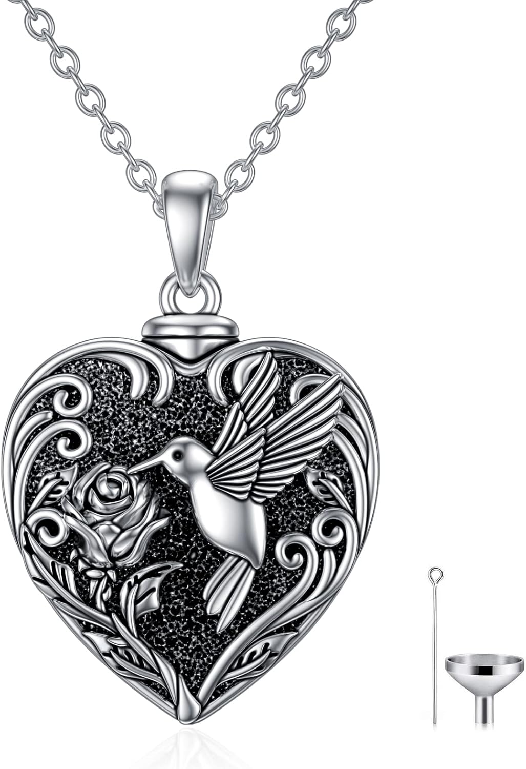 TOUPOP Hummingbird Urn Necklace for Ashes 925 Sterling Silver Heart Cremation Jewelry Keepsake Pendant with Funnel Filler Memorial Christmas Gifts for Women Mom Wife