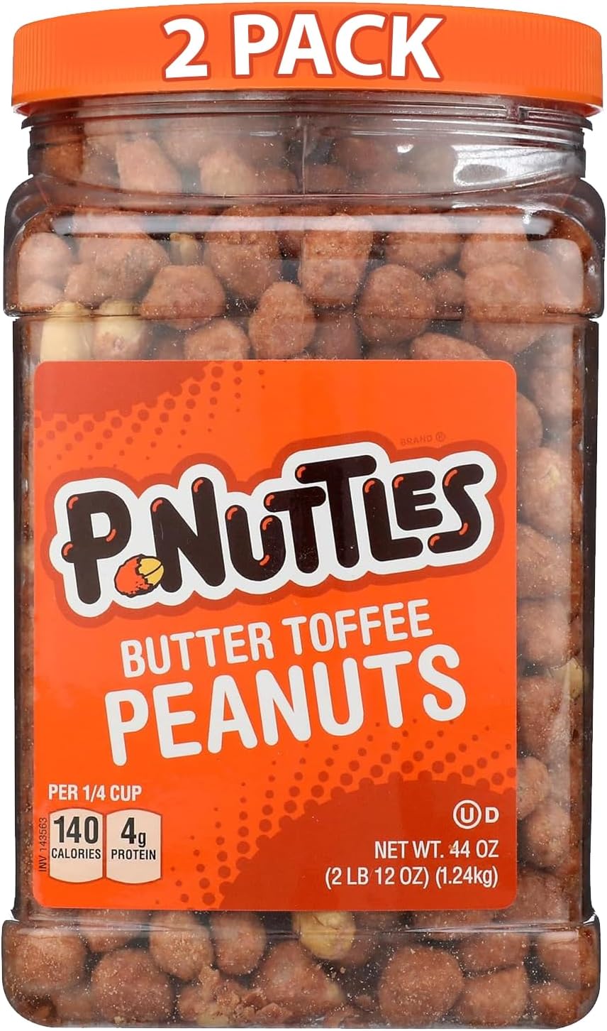 P-Nuttles Butter Toffee Covered Peanuts, 44 Oz Resealable Jar (Pack of 2) - Sweet & Salty Candied Peanuts Snacks - Perfect for Parties, Travel & Gatherings - Kosher Certified Crunchy Gourmet Snacks