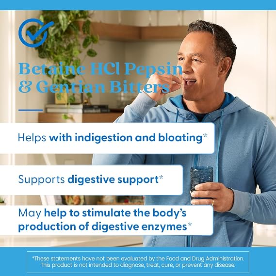 Doctor's Best Betaine HCl Pepsin & Gentian Bitters Supplement - Supports Digestive Enzyme Production for Men & Women, HCl Betaine with Pepsin Caps, Protein Digestion & Gut Health Support- 120 Capsules