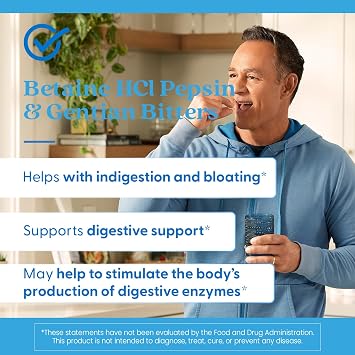 Doctor's Best Betaine HCl Pepsin & Gentian Bitters Supplement - Supports Digestive Enzyme Production for Men & Women, HCl Betaine with Pepsin Caps, Protein Digestion & Gut Health Support- 120 Capsules