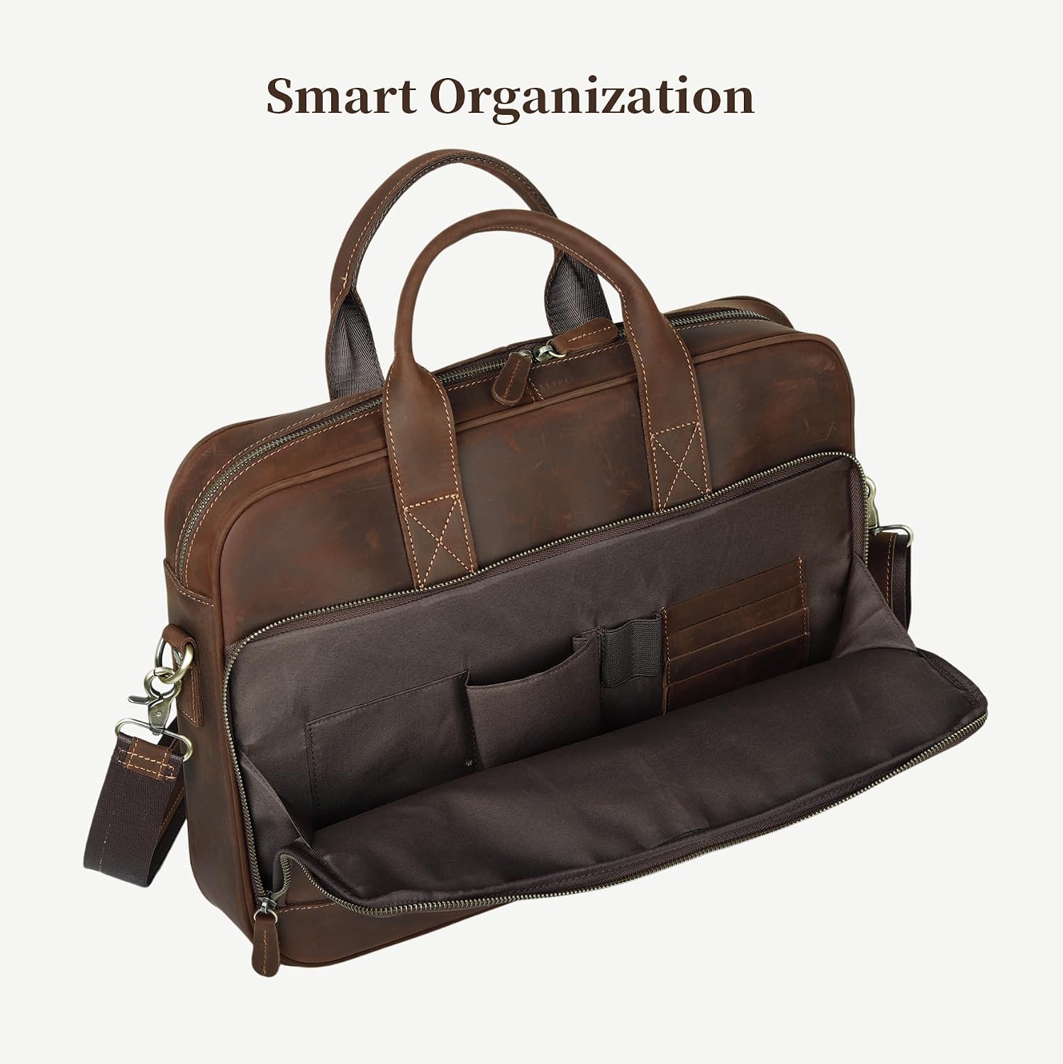 Genuine Crazy Horse Leather Briefcase for Men, 15.6 Inch Vintage Laptop Messenger Bag, Large Capacity Business Shoulder