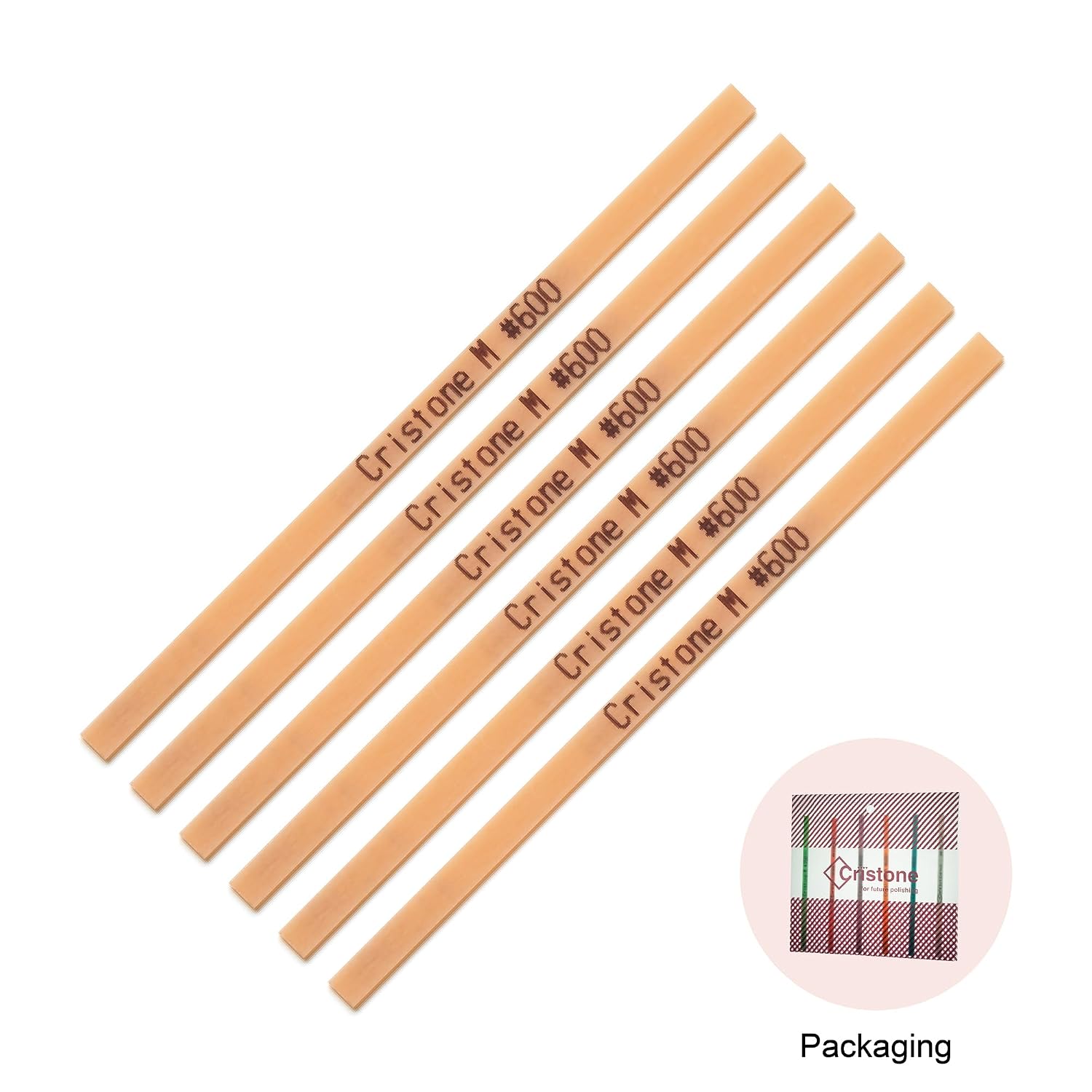 MIRACLE Cristone Ceramic Fiber Stones 6-Pack – 3 15/16" x 5/32" x 1/32", #600 Orange – Grinding Polishing Metal Wood Plastic – Compatible with Air, Electric, Ultrasonic Tools, Hand Holders