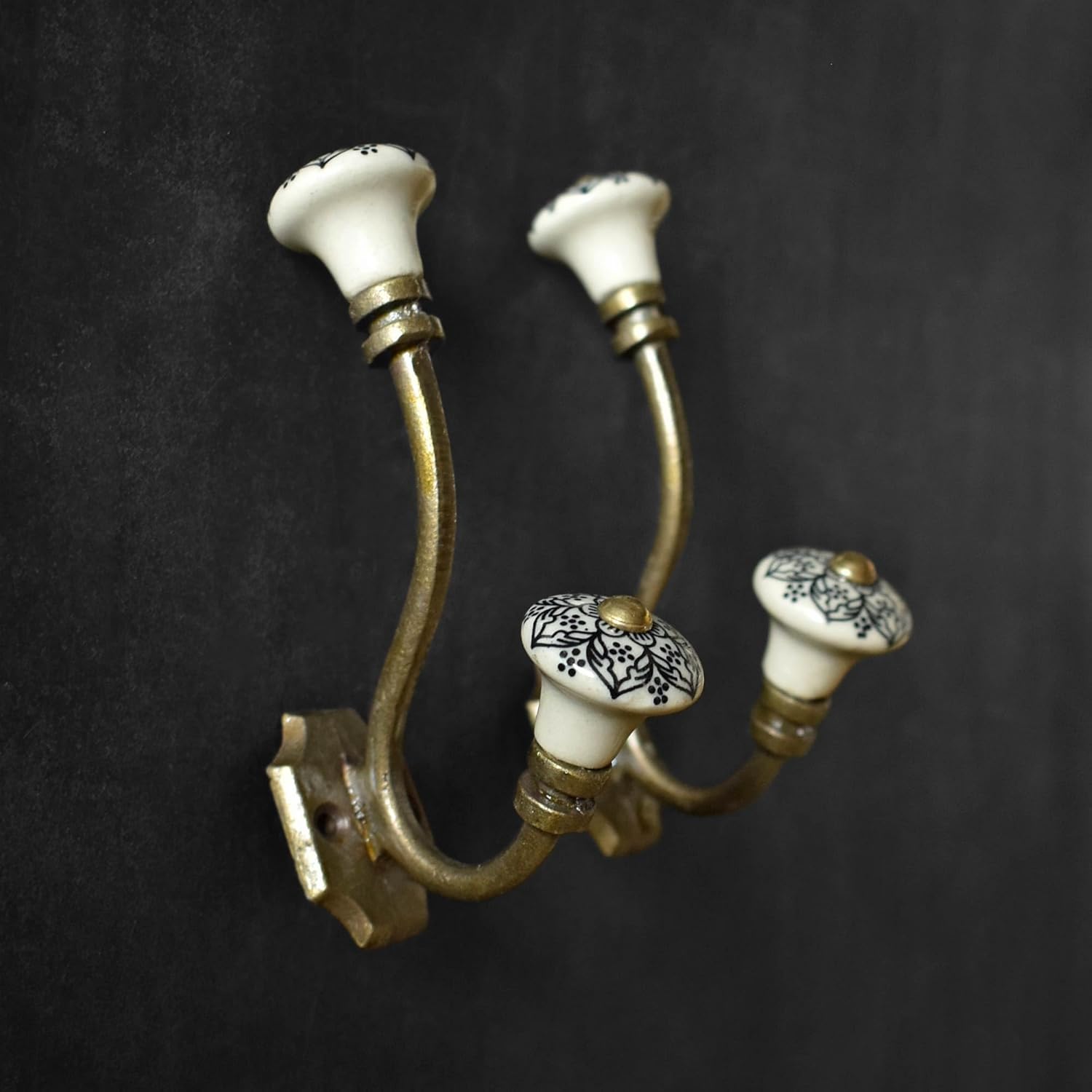 Ceramic Coat and Wall Hooks Wall Mounted Iron Hooks Antique Towel Hanger Robe Hook for Entryway Bedroom Kitchen Home - Set of 2