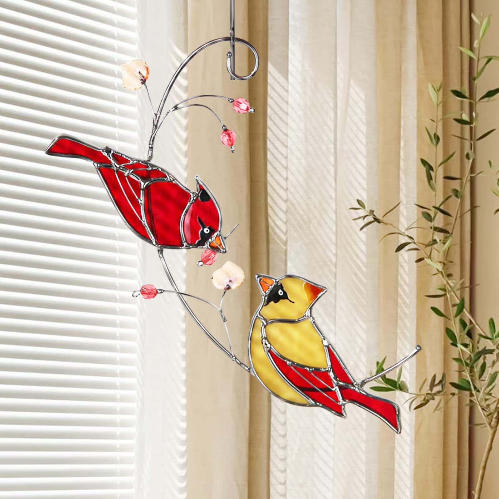 Reefan Kardinal Buntglas-Sonnenfänger – Handgefertigtes Vogel-Ornament Für Fenster, 10,9x20,1 Cm, Sentimentales Geschenk Für Vogelliebhaber
