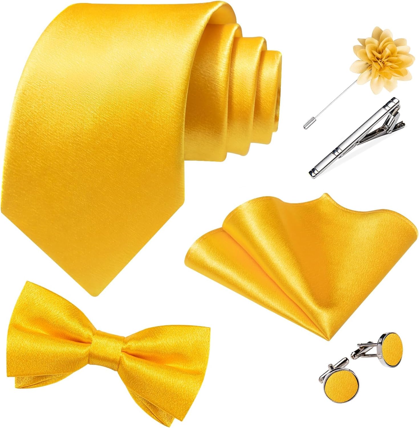 DiBanGu Mens Satin Suit Vest and Tie Set 8PCS Solid Waistcoat and Bowtie with Lapel Pin for Tuxedo Dress Vest Wedding Formal