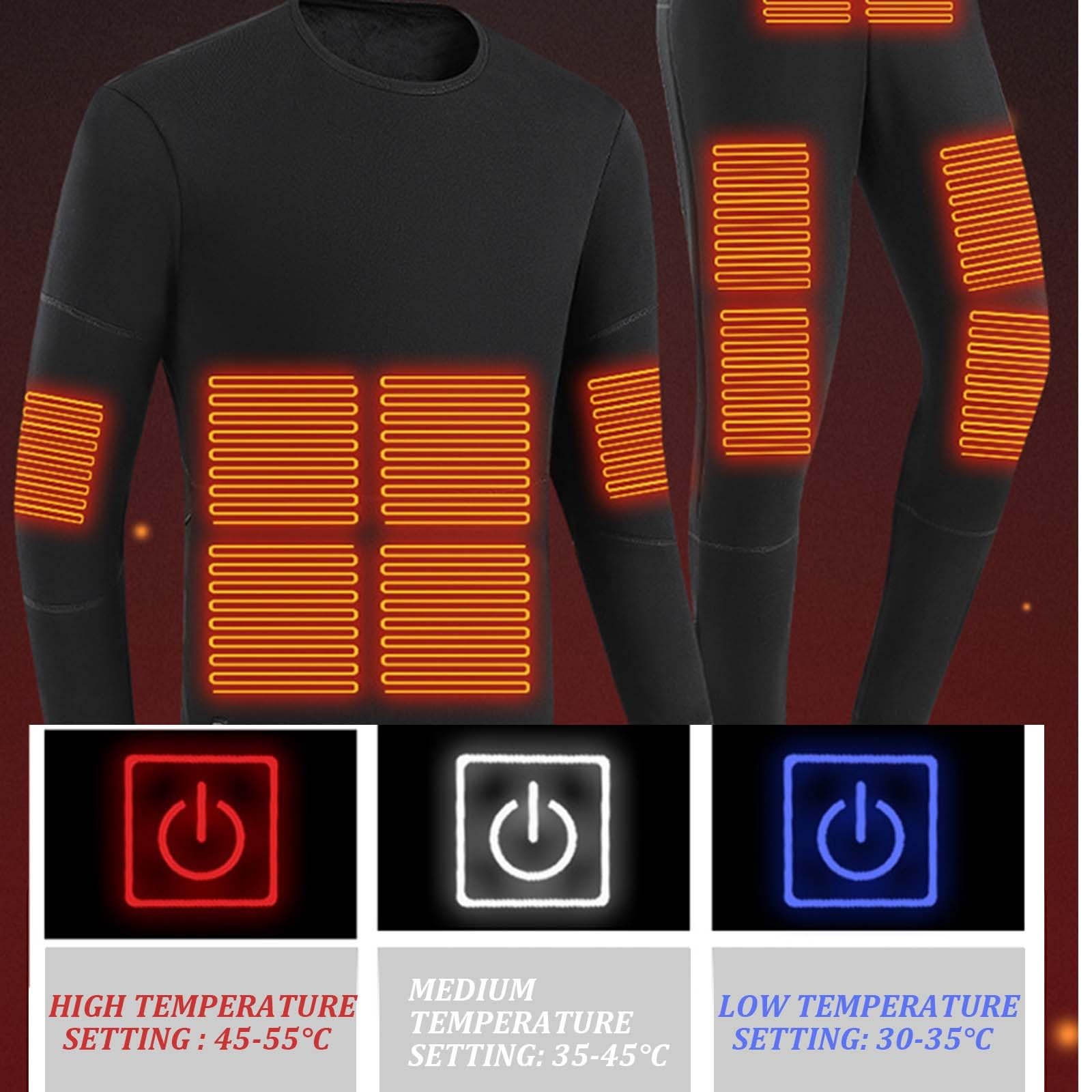 Generico Set Di Biancheria Intima Termica Riscaldante A 28 Zone Abbigliamento Riscaldato Maglia Pantaloni Riscaldati Completo Termico Invernale Per Tempo Freddo Inverno(Nero,2XL)