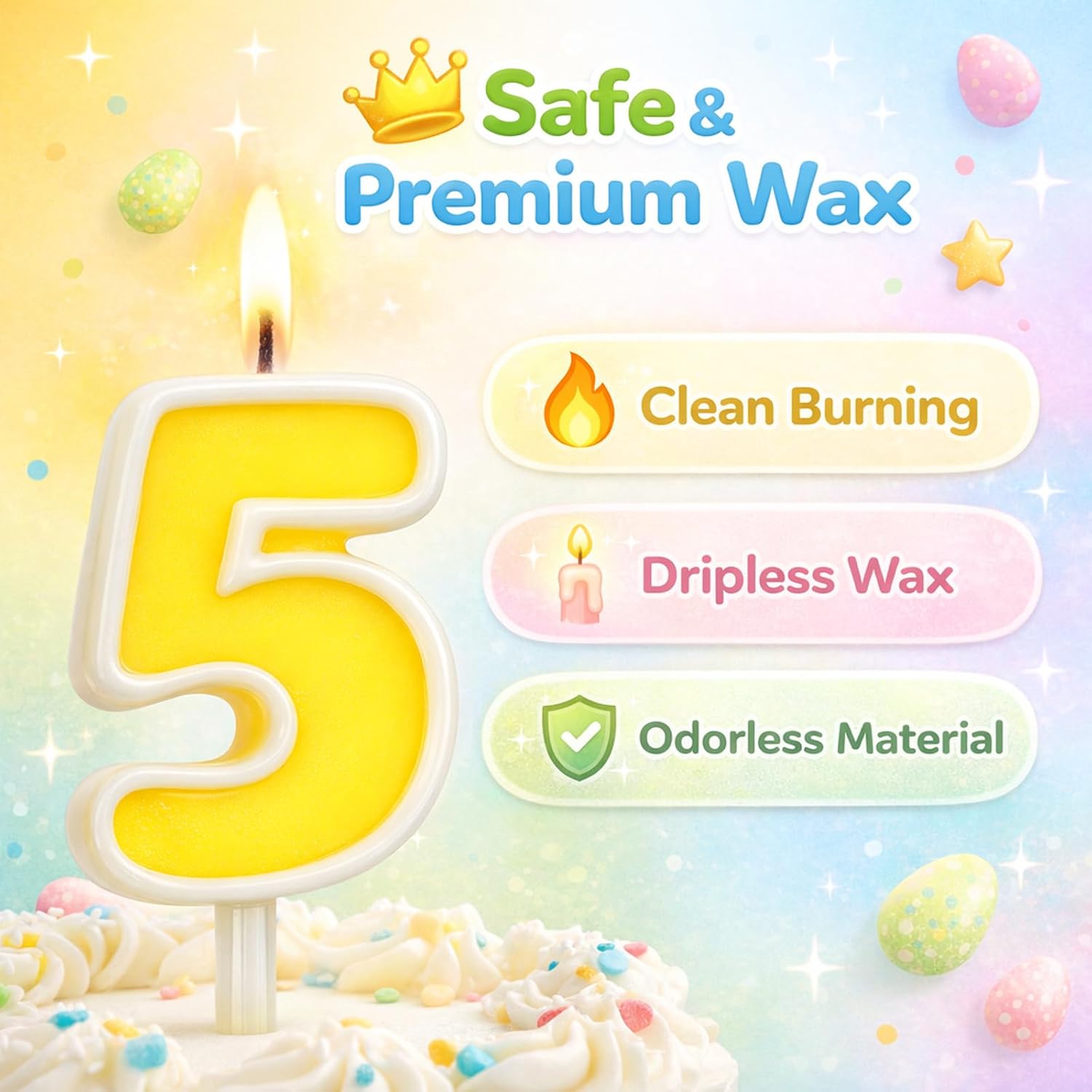 Birthday Candles for Cake, Happy Birthday Cake Toppers, Cute Number Birthday Candle for Kids, Number 5 image 3