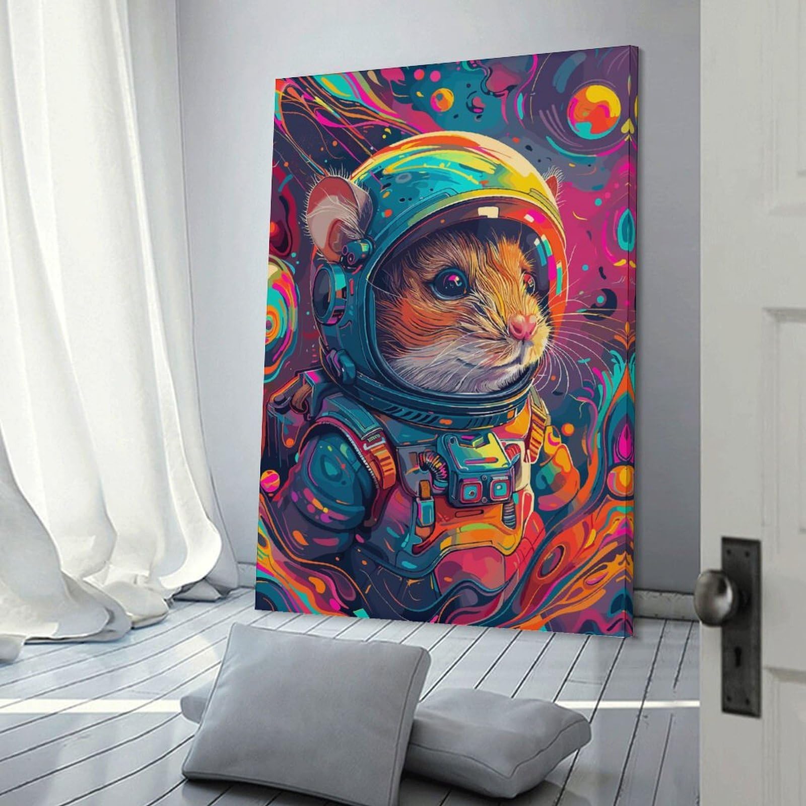 Junmoney Astronaut Space Hamster Canvas Wall Art 20x30inch(50x75cm), for Home Lounge, Bedroom Or Reading Nook, Eye Catching Artwork for Blank Walls