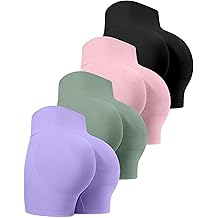 Workout Gym Biker Shorts, High Waisted Butt Lifting Scrunch Butt Sports Seamless Shorts Sets 4 Piece