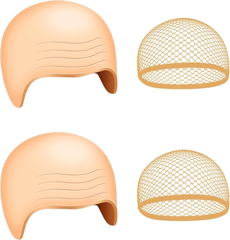 NEBURORA 4 Pcs Thick Bald Cap Halloween Latex Wrinkle Bald Caps for Adults Women Men Wig Cap Costume for Halloween Makeup Cosplay Accessories Nude
