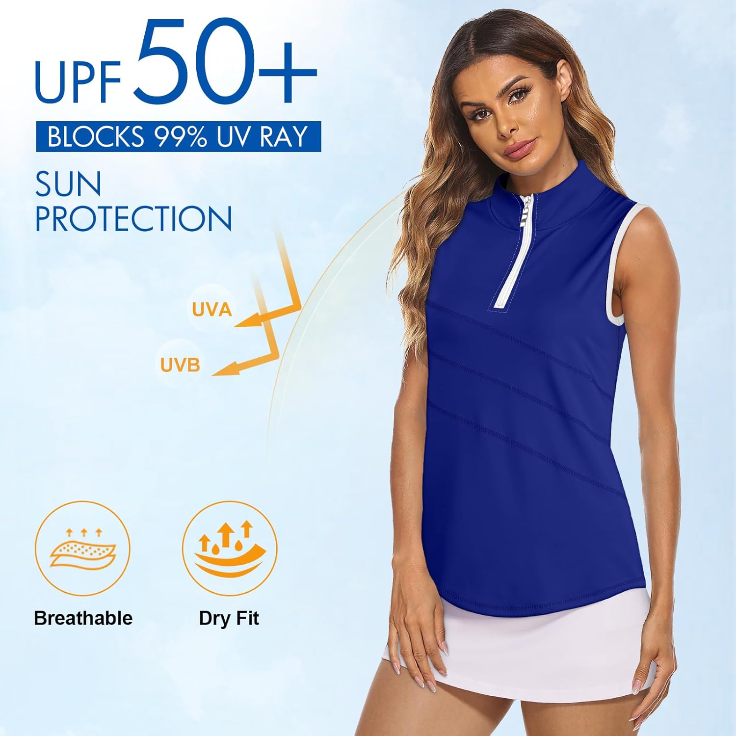 Koscacy Women's Sleeveless Golf Tennis Polo Shirts Zip Up Dry Fit Workout Tank Tops Athletic Shirt - Image 3