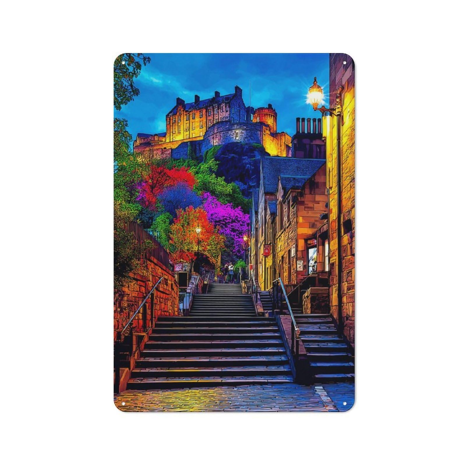 Junmoney Edinburgh Castle From Below Tin Sign 30X20cm For Café Or Home Bar, Rustic Wall Decor, For Café-Style Decor Fans