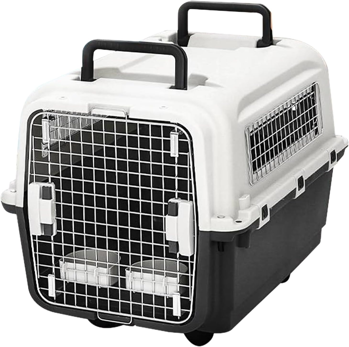 Rolling Plastic Cat Cages, Metal Wire Door Travel Dog Crate, Animal Cage with Packing Board and Hanging Bowl, Portable and Sturdy for Travel(51cm/20in)