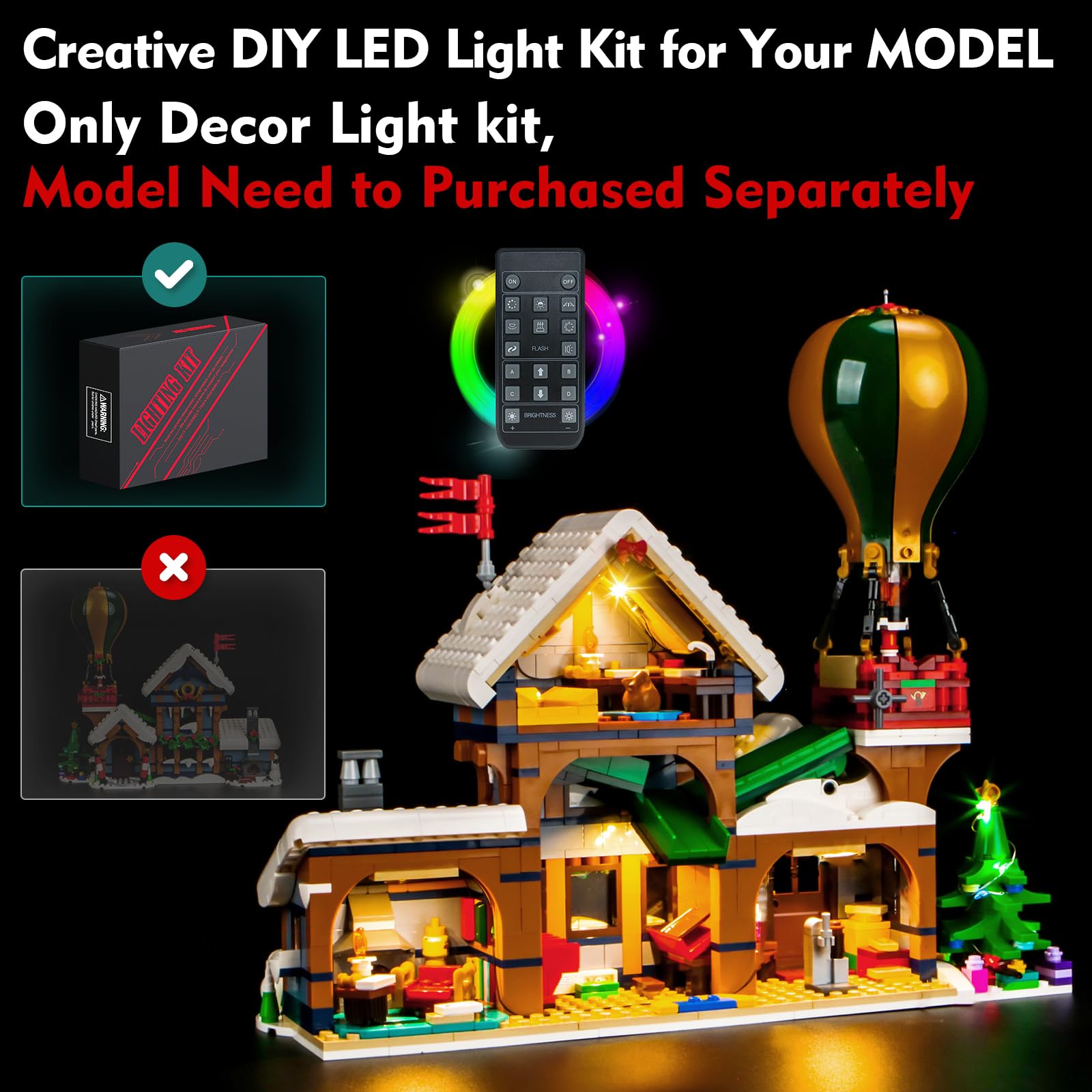 LocoLee Light Compatible with Lego Santa's Post Office, Lighting Set Accessories Compatible with Lego 10339, No Models Only Light (Upgraded RC Version)