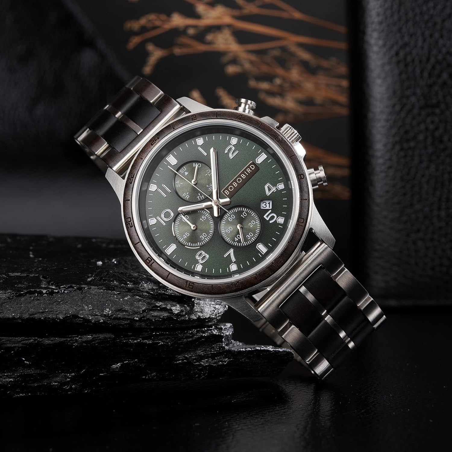 2win Men Personalized Engraved Wooden Watches for Husband Fashion Multifunction Birthday Anniversary Stainless Steel & Wood Watches