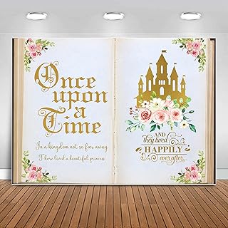 Sensfun Once Upon a Time Backdrop Princess Birthday Decorations,Pink Floral Book Castle Photography Background for Princess Fairytale Wedding Girls Bday Party Cake Table Banner Photo Booth Props 7x5ft