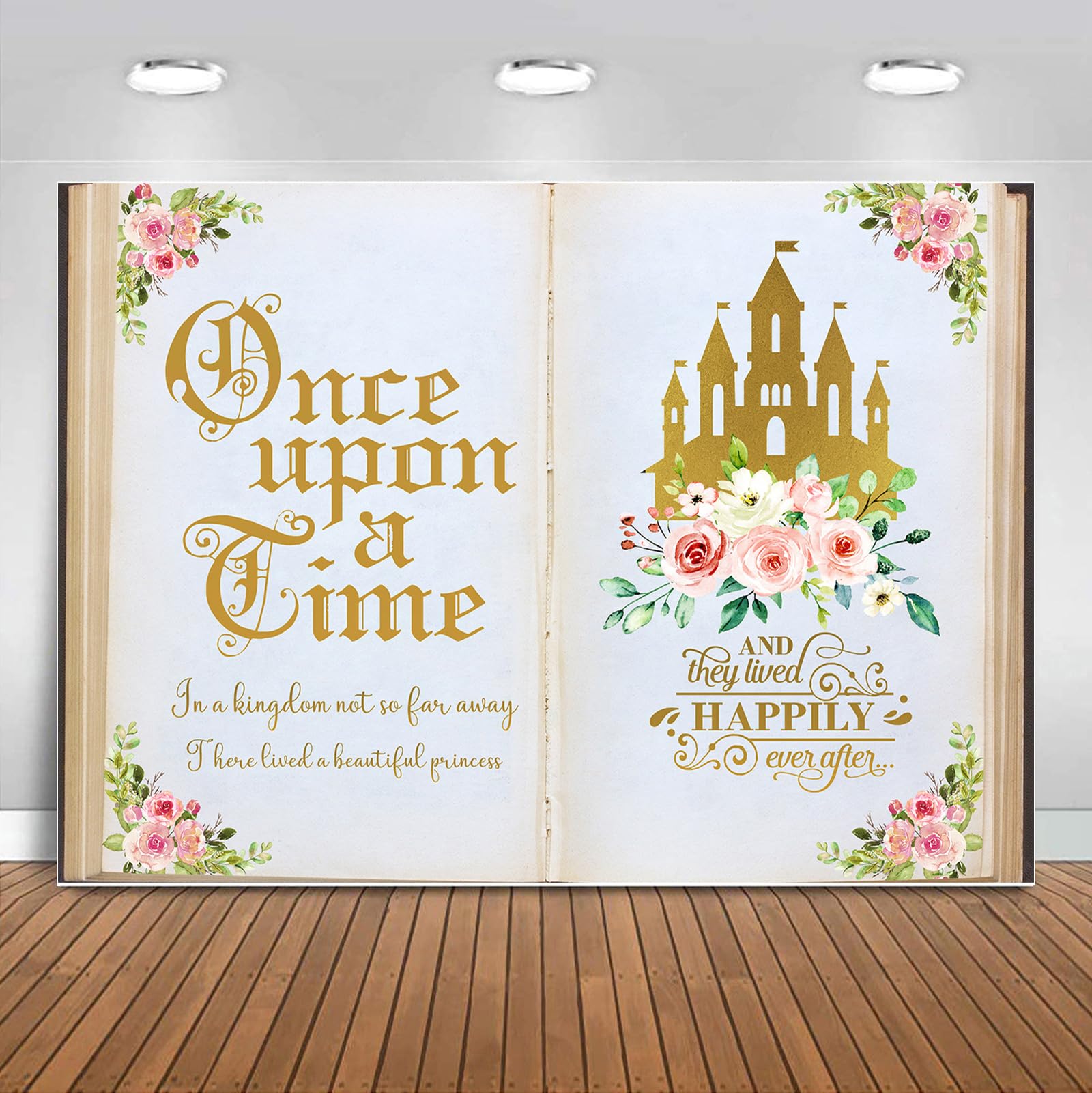 Sensfun Once Upon a Time Backdrop Princess Birthday Decorations,Pink Floral Book Castle Photography Background for Princess Fairytale Wedding Girls