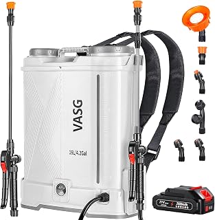 Powered Backpack Sprayer 4 Gallon – 21V High-Capacity Electric Pump Sprayer with 2.6Ah Battery, 6 Interchangeable Nozzles, Telescopic Stainless Steel & Plastic Wand for Lawn, Garden