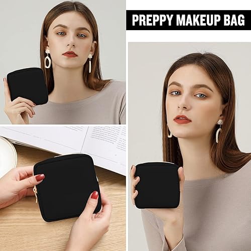 Miniatura 5 de Mini bolsa de maquillaje de nailon para bolso, pequeña bolsa de maquillaje negra linda y preppy, bolsa cosmética con cremallera para bolso, bolsa