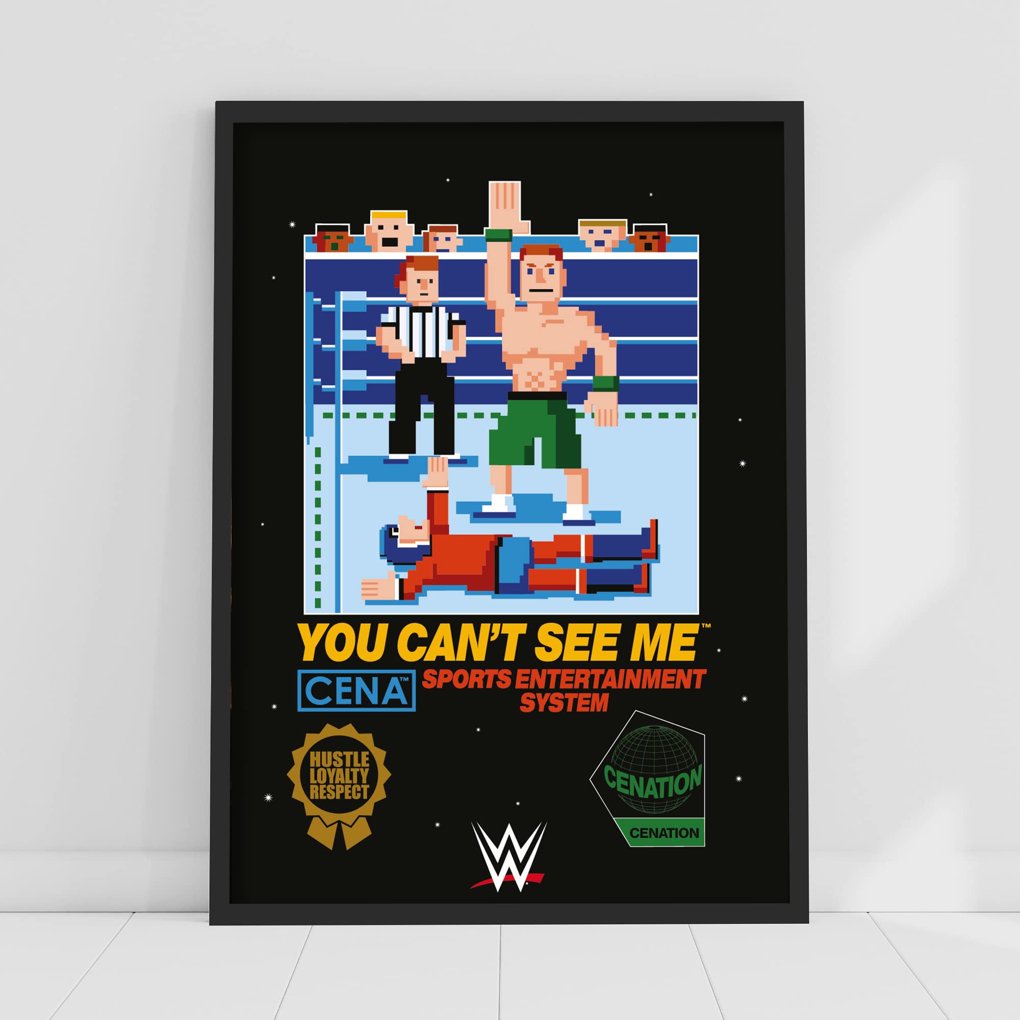 Themed Black Wwe Print - John Cena 8 Bit Pixel Poster Wrestling Wall Art (A3-29.7Cm X 42Cm)