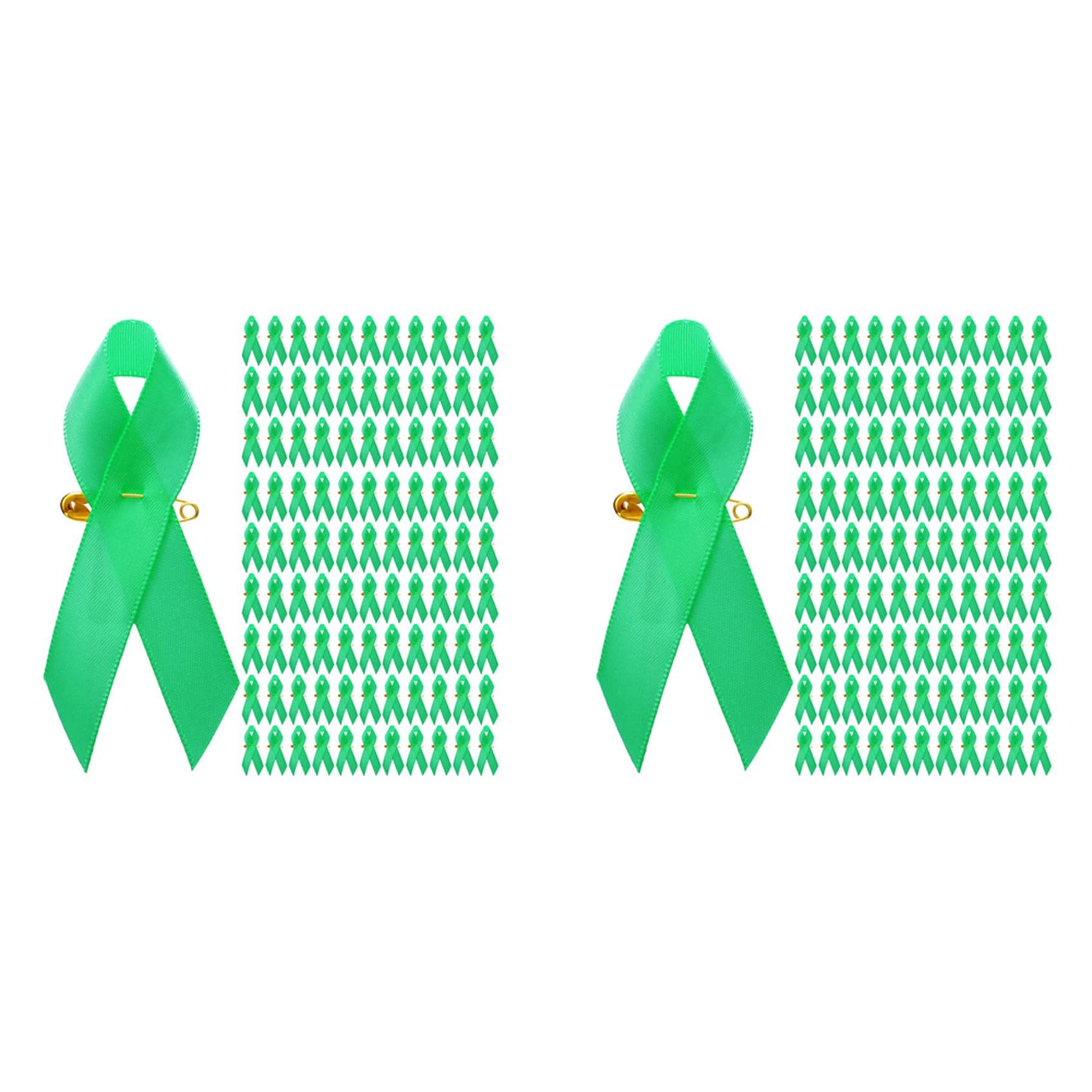 Hndhbfgrt 200 Pieces Awareness Ribbon Satin Ribbon Lapel Pins Fabric Ribbons with Safety Pins for Women Men (Green)