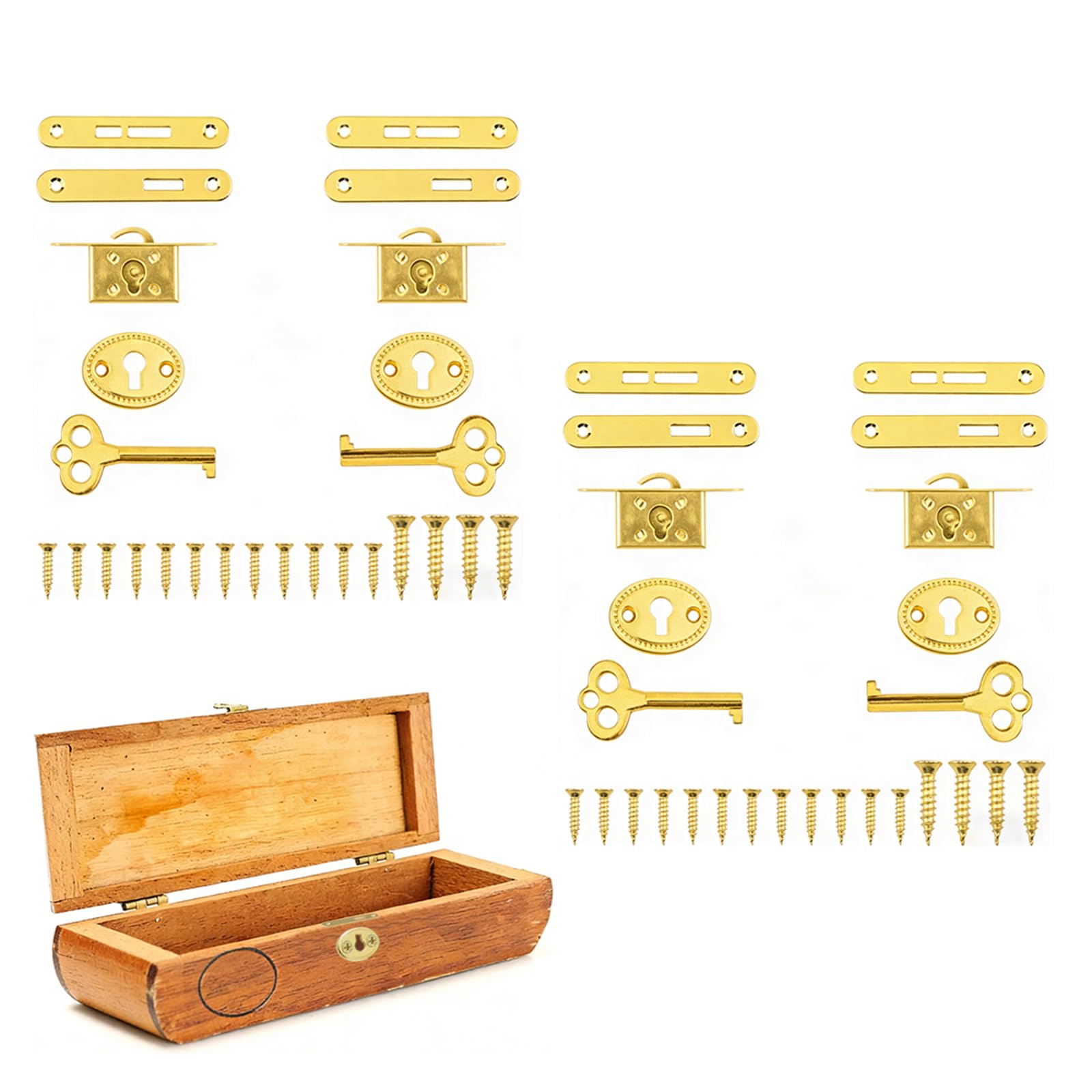 INCREWAY 4 Sets Retro Cabinet Cupboard Jewelry Box Lock Gold Plated Small Door Lock Decorative Antique Locks Replacement with Keys, Screws