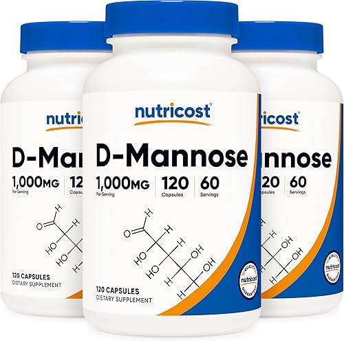 Nutricost D-manosa 500 mg, 120 cápsulas (3 botellas)  1000 mg por porción, sin OMG y sin gluten