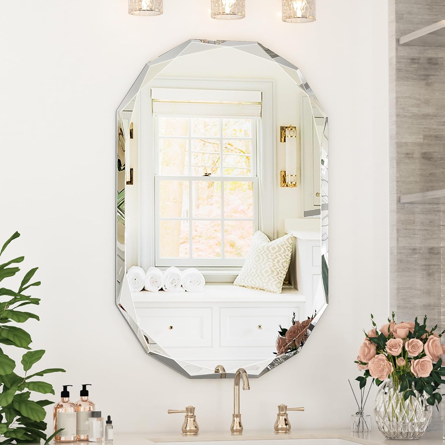 Suidia Bathroom Mirror, 24"x 36" Wall Mirror, Frameless Bathroom Mirror with Beveled Edge for Bedroom, Living Room, Entryway, Hallway, Oval Shape