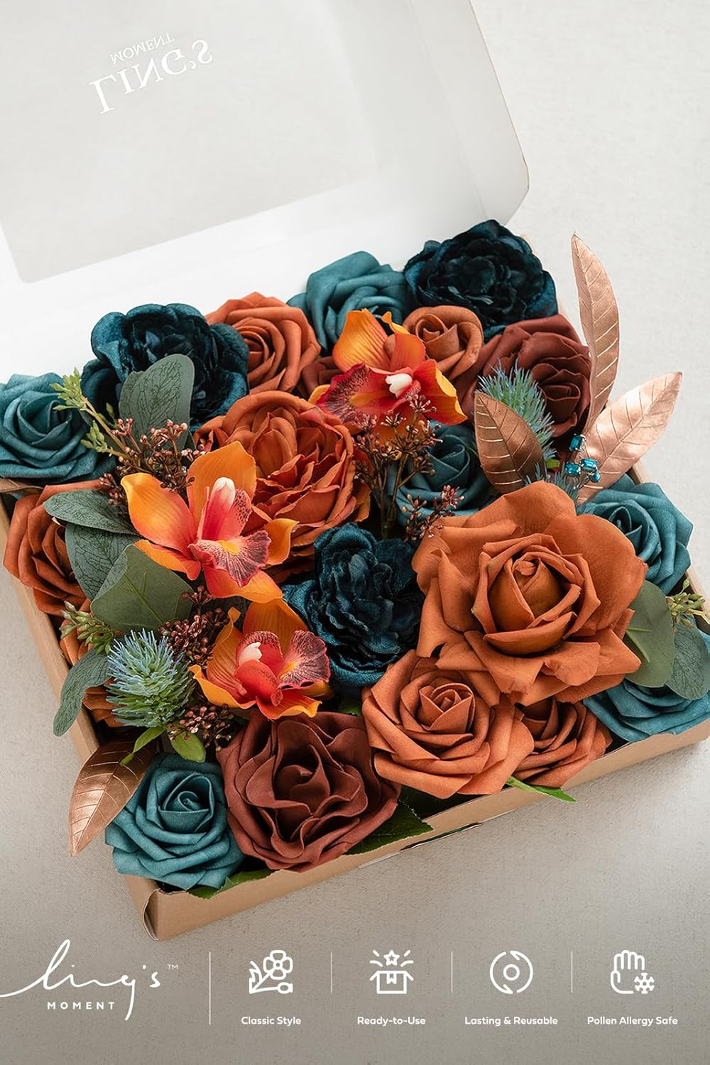 Ling's moment Artificial Flowers Wedding Rustic Teal Fall Combo for DIY Wedding Centerpieces Bouquets Combo Decorations