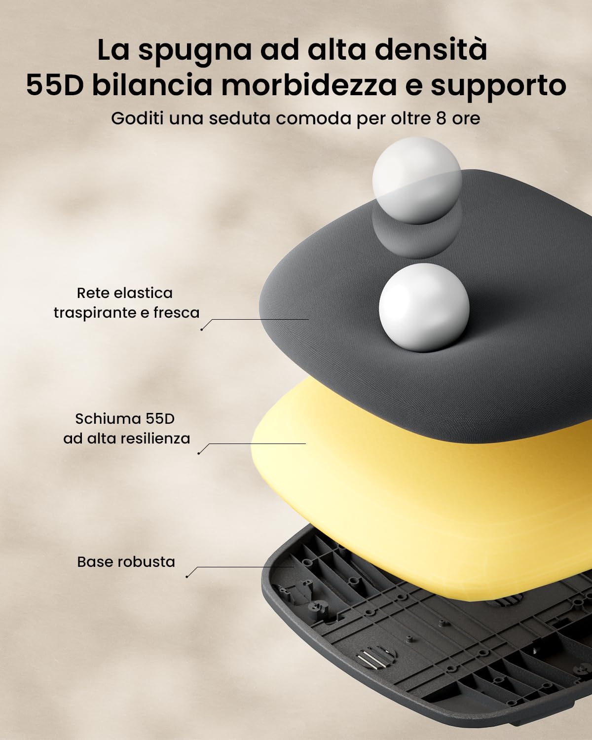 ProtoArc EC200 Sedia da Ufficio Ergonomica con Seduta Scorrevole, Nero | Sedia Scrivania Supporto Lombare Regolabile in Altezza e Profondità, Poggiatesta 3D, Schiuma 55D, Mesh, Girevole, per Casa
