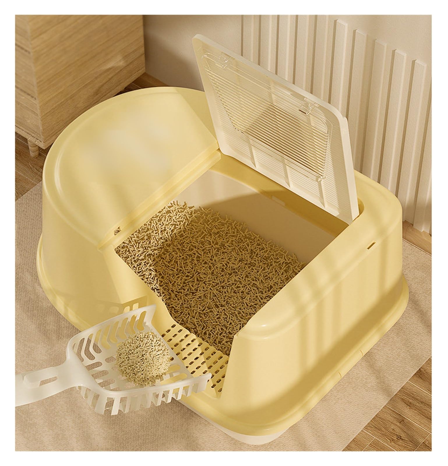 Caja de Arena Caja de Arena for Gatos Completamente Cerrada con Solapa en la Parte Delantera Bandeja de Arena extraíble Grande Inodoro for Gatitos fácil de Limpiar Grande(Groen)