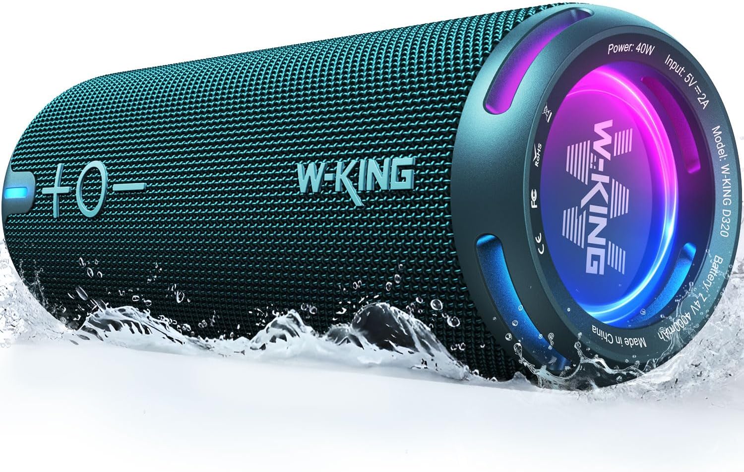 W-KING Portable Bluetooth Speaker, IP67 Waterproof Outdoor Speakers Wireless Loud, Customized EQ APP/Deep Bass, 360° Stereo Sound with Lights/V5.3/DSP/TF/AUX, 40W Party Boombox Shower Speaker for Home