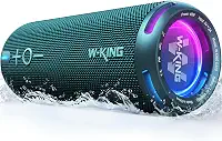 W-KING Alto-falantes portáteis Bluetooth altos, alto-falantes externos IPX7 à prova d'água sem fio, equalizador personalizado de aplicativo, bobina de voz dupla/graves profundos, som de 360° com