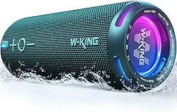 W-KING Alto-falantes portáteis Bluetooth altos, alto-falantes externos IPX7 à prova d'água sem fio, equalizador personalizado de aplicativo, bobina de voz dupla/graves profundos, som de 360° com