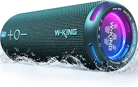 W-KING Alto-falantes portáteis Bluetooth altos, alto-falantes externos IPX7 à prova d'água sem fio, equalizador personalizado de aplicativo, bobina de voz dupla/graves profundos, som de 360° com