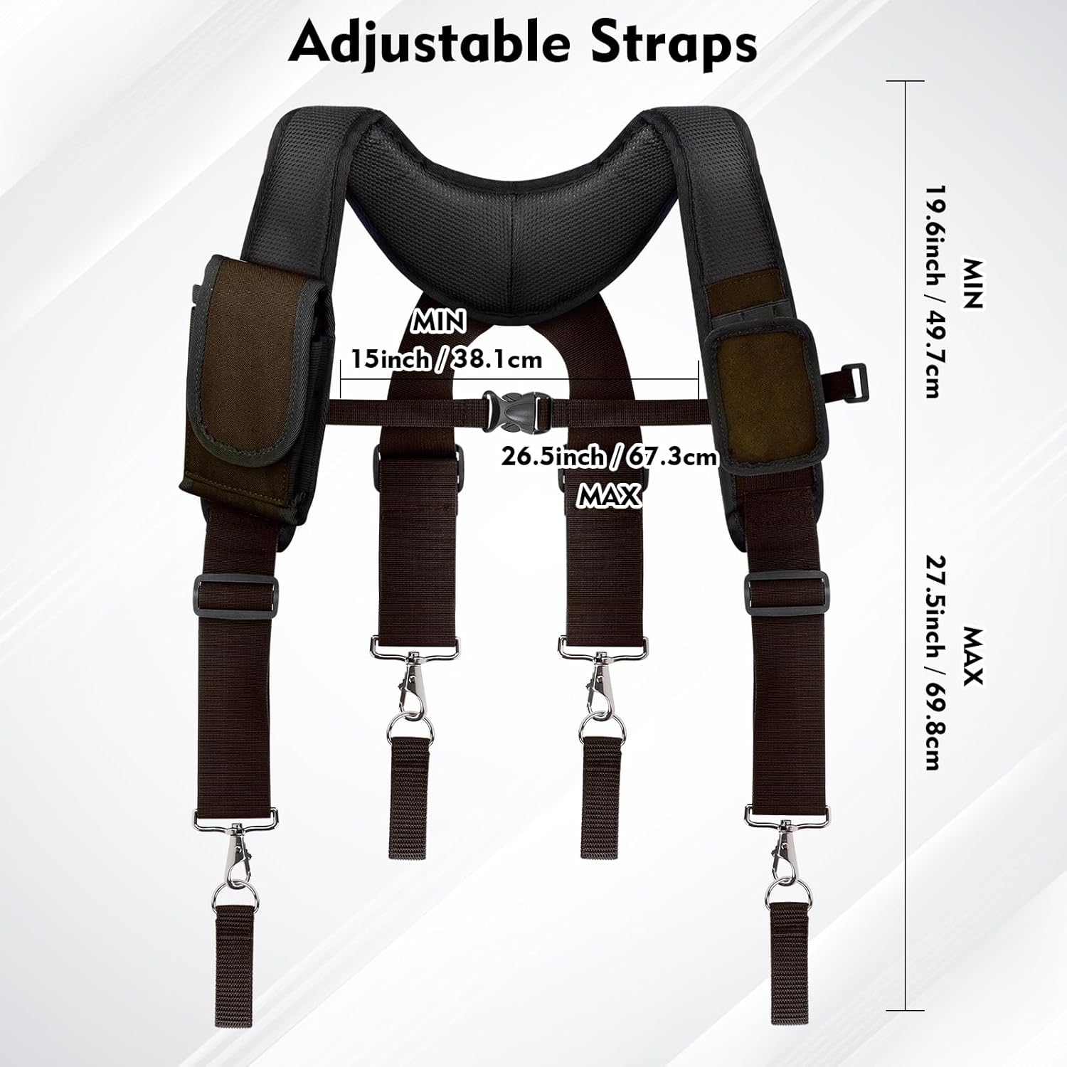 Tool Belt Suspenders for Men, Adjustable Padded Carpenter Tool Belt with Magnetic WristBand Multifunctional Pouch Pocket for Construction Workers (Brown) - Image 2