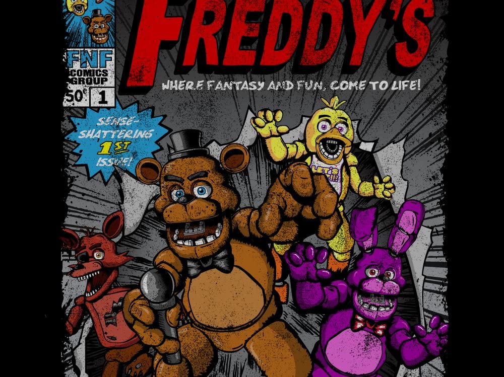 Five Nights at Freddy's Comic Cover Art - Maglietta nera da ragazzo