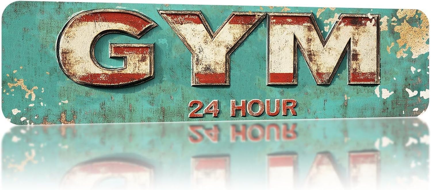 Gym 24 Hour Rustic Fitness Vintage Metal Tin Wall Plaque Waterproof Decor For Home Gym