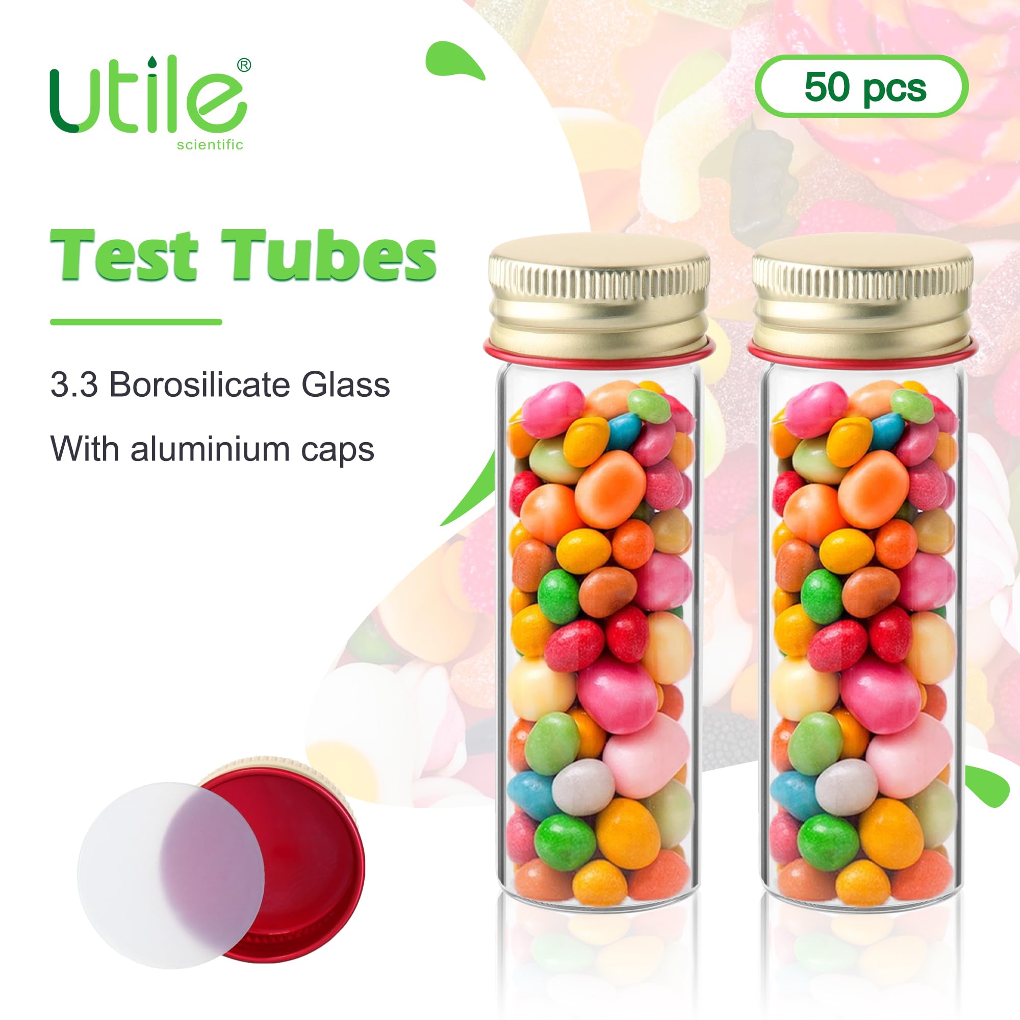 Utile Reagenzgläser aus Glas, mittelgroßes Borosilikatglasmaterial, 25 ml Reagenzgläser, mit Aluminium-Schraubkappen, 20 Stück, 4004.0622.20