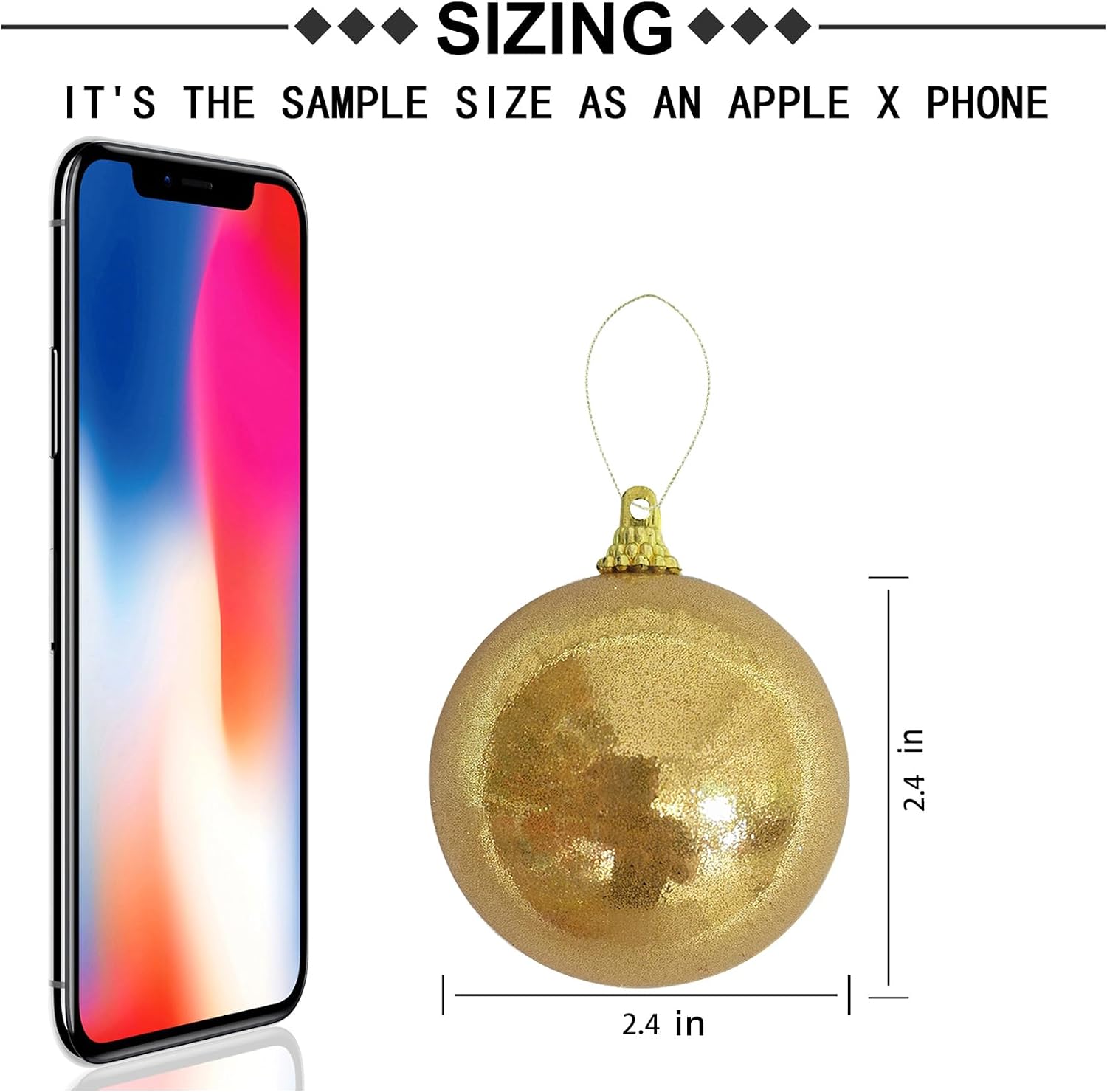 24Pcs Christmas Balls Ornaments -Shatterproof Christmas Ball for Xmas Tree Decorations Hanging,Wedding Party Holiday Decorations Pearl Gold Glitter Ball 2.36in x 24 Pack
