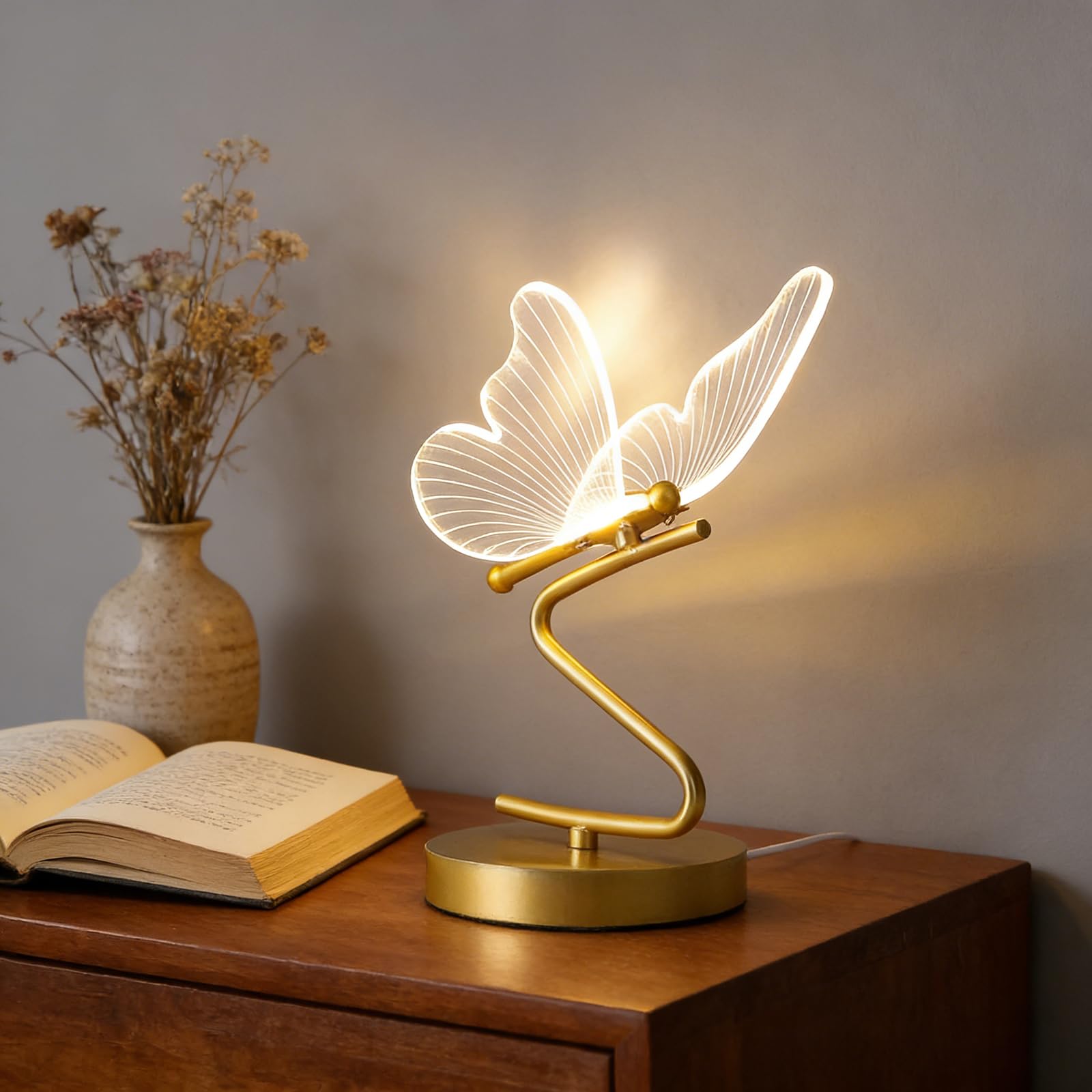 Lampa stołowa LED 6W Motyl Kreatywna lampka nocna 3000K Ciepłe światło Nowoczesne oświetlenie stołu LED Akrylowe dekoracyjne światło nocne Lampa do pokoju dziecięcego Czytanie Biurko