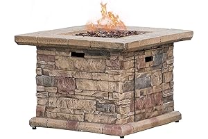 COSIEST Outdoor Propane Fire Pit Table with Faux Brown Ledgestone
