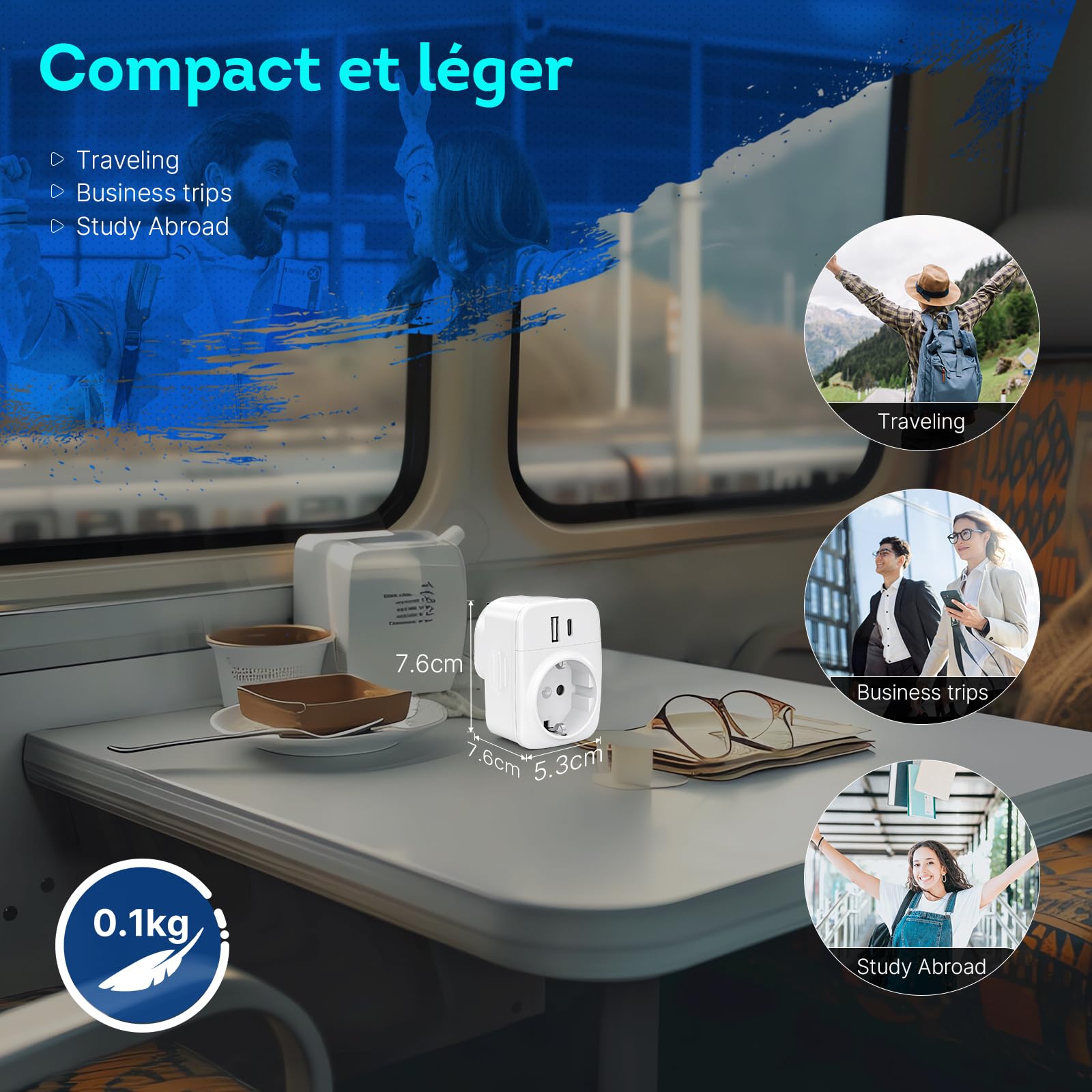 Adaptateur Prise Anglaise Type G avec 1 USB et 1 Type-C pour Royaume-Uni Irlande