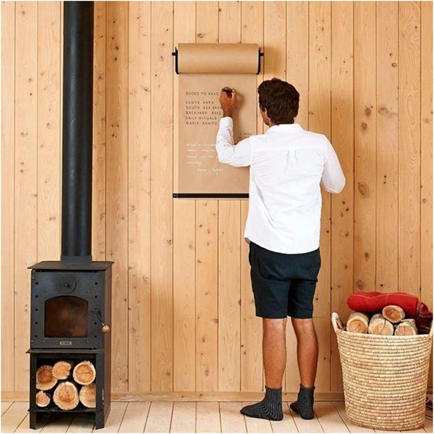 Kraft Paper Roll Display Kraft Wall Mount Paper Roll Dispenser & Cutter, Hanging.97cm/38.2in Wide